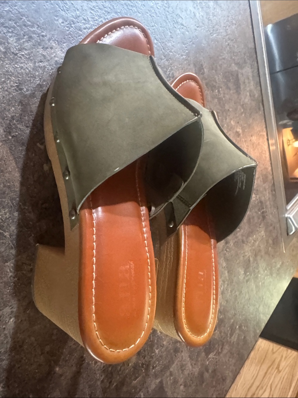 a.n.a Olive Green Slide Clog Wedges